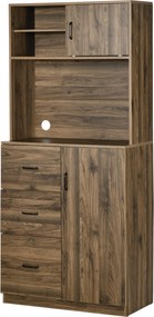 HOMCOM Modern Kredenc 3 Fiókkal és Szekrényekkel, Konyhai és Nappali Tárolás Fából, 80x40x178cm, Dió | Aosom