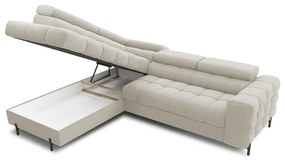 Krémszínű buklé kinyitható-tárolóhelyes sarokkanapé (bal oldali-L alakú) Ferucce – ELTAP