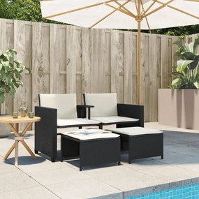 vidaXL 2 személyes fekete polyrattan kerti kanapé asztallal/székkel
