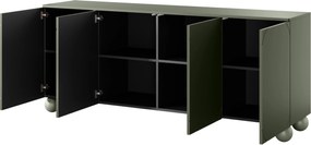 Sonatia II komód 200 cm négyajtós - olíva / gömb lábak