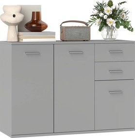 HOMCOM Modern Nappali Oldalszekrény 3 Szekrénnyel és 2 Fiókkal, Helytakarékos Oldalszekrény Állítható Polccal, 106x35x76 cm, Világos Szürke | Aosom