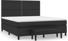 vidaXL fekete műbőr rugós ágy matraccal 180 x 200 cm