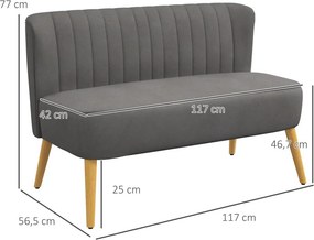 HOMCOM Kanapé Retro Design 2 Személyes kanapé, fa lábak, sötétszürke
