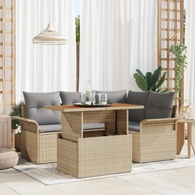 5 darabos kerti étkező szett párnákkal Bézs Poli Rattan Akác