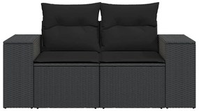 2 személyes fekete polyrattan kerti kanapé párnával