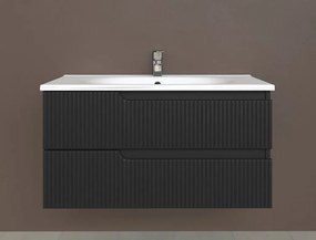 Piramida EURIDIKA fali fürdőszobabútor - műmárvány mosdóval -2 fiókos - PINO FEKETE - 100 x 48 x 53 cm