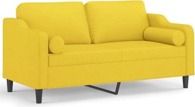 vidaXL 2 személyes világossárga szövet kanapé díszpárnákkal 140 cm