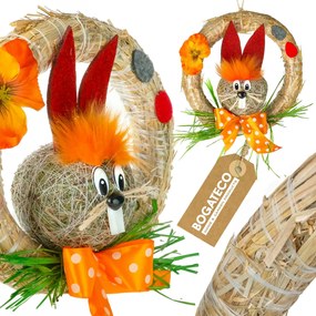 Húsvéti Koszorú Ajtódísz Szalma Nyuszi Lógó Dekoráció Narancs