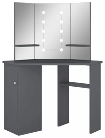 szürke sarok fésülködőasztal LED világítással 111x54x141,5 cm
