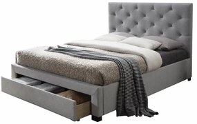 Modern ágy ágyneműtartóval, szürke anyag, SANTOLA 180x200