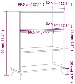magasfényű fehér szerelt fa könyvespolc 69,5 x 32,5 x 90 cm