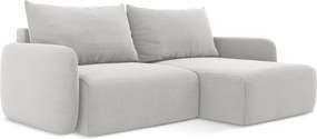 Világosszürke bársony kinyitható-tárolóhelyes sarokkanapé (jobb oldali-heverő résszel) Kalena – Makamii