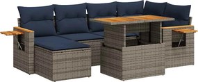 vidaXL 7 részes fekete polyrattan akácfa kerti ülőgarnitúra párnával