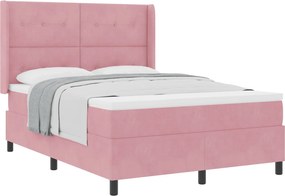 vidaXL Boxrugós ágy matracmal Rózsaszín 140 x 190 cm Bársony