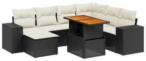 8 részes fekete polyrattan kerti ülőgarnitúra párnákkal