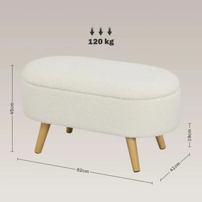 HOMCOM Tárolópad fedéllel, lábtartó előszobába, fa, szövethuzat, 82 x 41 x 45 cm, fehér