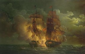 Reprodukció Battle Between the French Frigate 'Arethuse' and the English Frigate 'Amelia', Louis Philippe Crepin