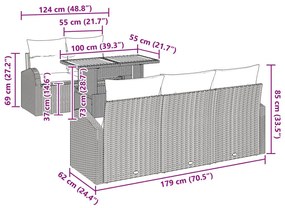 6 darabos kerti étkezőszett párnákkal bézs poli rattan akác