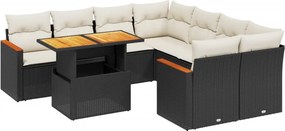 vidaXL 9 részes fekete polyrattan kerti ülőgarnitúra párnákkal