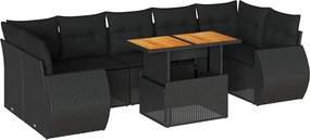vidaXL 8 részes fekete polyrattan kerti ülőgarnitúra párnákkal