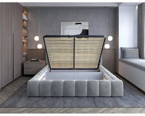 Világosszürke kárpitozott ágyneműtartós franciaágy ágyráccsal 140x200 cm Lamica – ELTAP