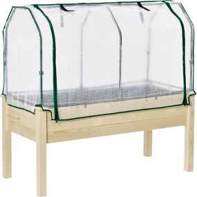 Outsunny Emelt Ágyás Üvegházzal, Zöldséges Ágyás Szövet Béléssel, Fűszerágyás Acél Kerettel, Virágtartó Doboz Kerthez, Balkonomhoz, Természetes Fenyő