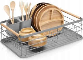 Szárítógép Csepegtető Edény Szürke Fém Fa Konyhai Fogantyúk