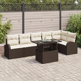 7 részes kerti kanapé szett párnákkal Barna Poly Rattan