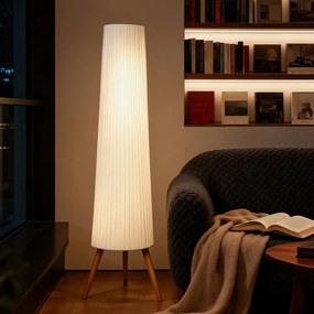 HOMCOM LED Állólámpa nappaliba, fa állvánnyal, lábkapcsolóval, 46 x 46 x 153 cm, fehér