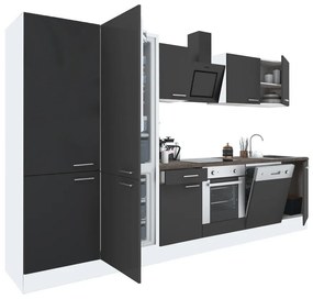 Yorki 330 konyhabútor fehér korpusz,selyemfényű antracit front alsó sütős elemmel polcos szekrénnyel és alulfagyasztós hűtős szekrénnyel