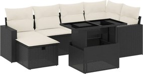 vidaXL 7 részes fekete polyrattan kerti ülőgarnitúra párnával
