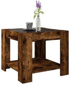 Füstös tölgy szerelt fa dohányzóasztal LED-del 53 x 53 x 45 cm