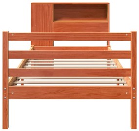 viaszbarna tömör fa könyvespolcos ágy matrac nélkül 100 x 200cm