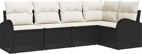 vidaXL Kerti Kanapé Szett párnával 5 pcs Fekete és Fehér polirattan