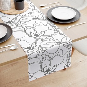 Goldea pamut asztali futó - sötétszürke virágok fehér alapon 20x120 cm