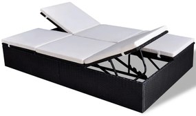 Fekete kétszemélyes polyrattan napozóágy párnával
