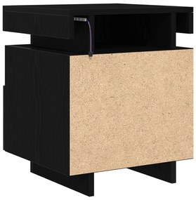 Éjjeli Asztal LED Fényekkel 2 db Fekete Tölgy 40x39x48,5 cm