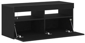 TV Szekrény LED Világítással, Fekete Tölgy, 90x35x40 cm, Műanyag, Fa