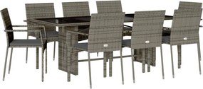vidaXL 9 részes szürke polyrattan kerti étkezőgarnitúra párnával