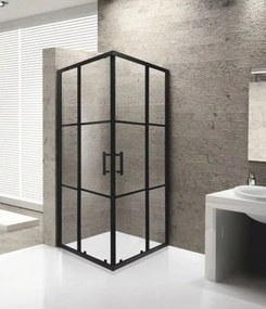Stuxi Delhi Black X 80x80 cm szögletes két tolóajtós zuhanykabin 6 mm vízlepergető biztonsági üveggel, fekete keretes, 190 cm magas