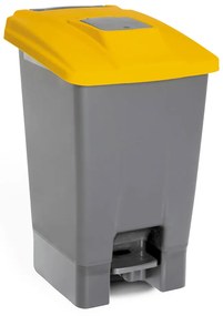 Szelektív hulladékgyűjtő konténer, műanyag, pedálos, fém színű, sárga, 100L