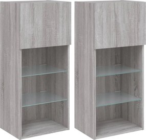vidaXL 2 db szürke sonoma színű TV-szekrény LED-ekkel 40,5x30x90 cm