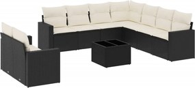 vidaXL 10 részes fekete polyrattan kerti ülőgarnitúra párnákkal