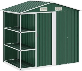 vidaXL zöld vas kerti fészer állvánnyal 205 x 130 x 183 cm