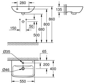GROHE 39949000 - Mosdó START EDGE 550 × 400 mm kerámia/fehér