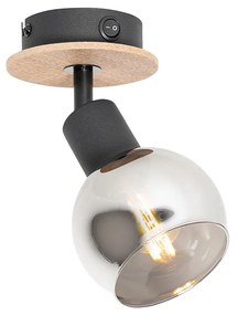 Art Deco spotlámpa fekete füstüveggel és fával - Vidro