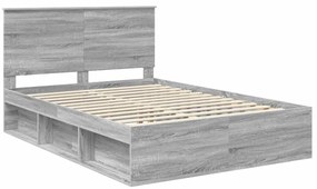 vidaXL Ágykeret fejtámlával Szürke Sonoma 160 x 200 cm Tömör fenyőfa