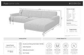 Puzo szürke bal oldali bársony sarokkanapé - MESONICA