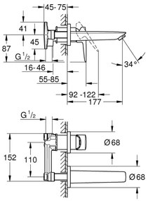 GROHE 20474001 - 177 mm-es kétlyukú mosdócsaptelep, fényes króm