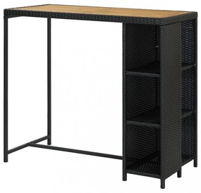 fekete polyrattan bárasztal tárolópolccal 120 x 60 x 110 cm